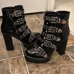 Azalea Wang black patent booties.  Size 7.  Worn once.  In good condition